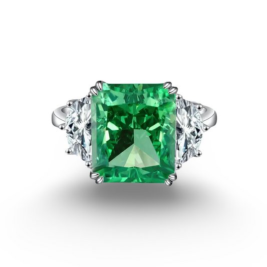 9 Carat, Emerald Green, Radiant Cut Cocktail Ring