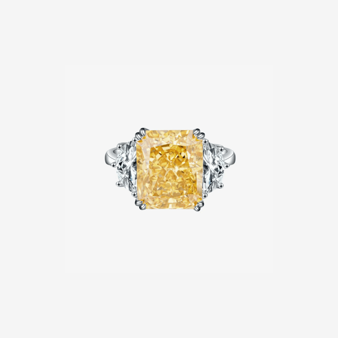9 Carat, Fancy Yellow Diamond Radiant Cut Cocktail Ring - MargalitRings