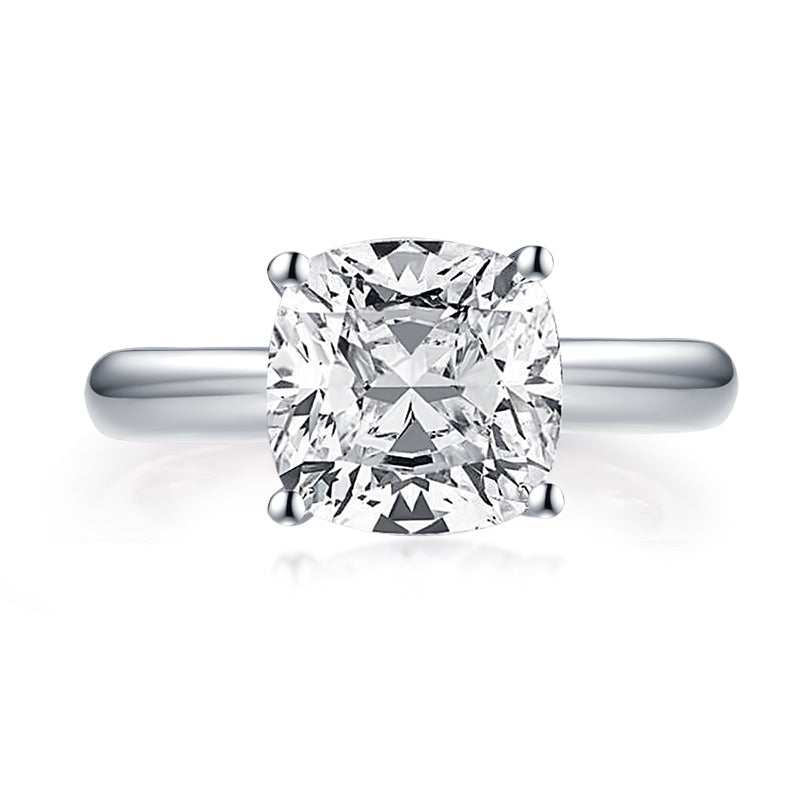 3 carat cushion cut sterling silver engagement ring plain band, diamond simulant engagement ring by margalit rings