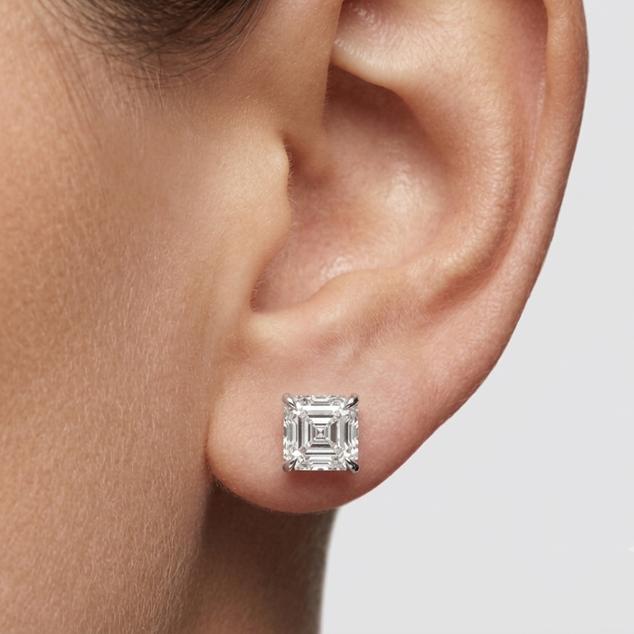 Asscher Cut Diamond Studs, Sterling Silver, 2 Carat