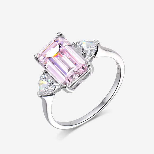 Baby Pink Emerald Cut Cocktail Ring, 3Carats - Margalit Rings