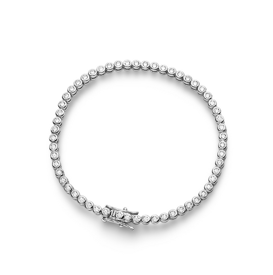 Bezel Set, Sterling Silver Diamond Tennis Bracelet