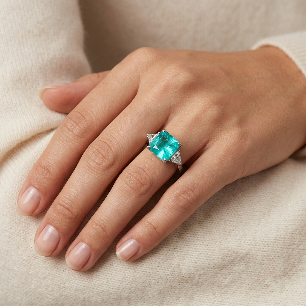 Brazilian Paraiba, 3 Carat, Tourmaline & Diamond, Gemstone Ring