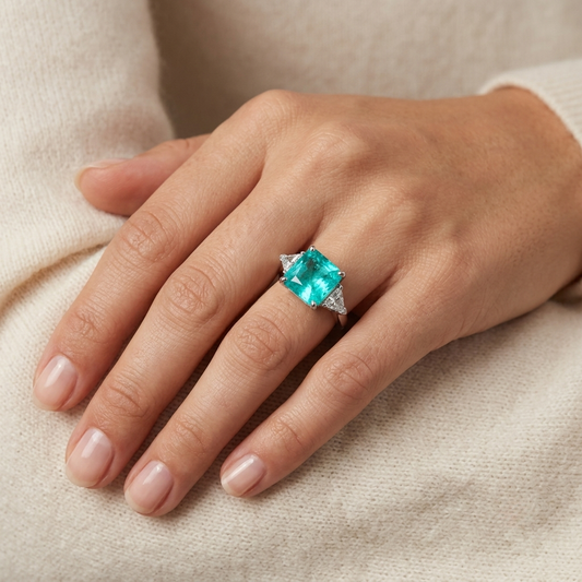 Brazilian Paraiba, 3 Carat, Tourmaline & Diamond, Gemstone Ring