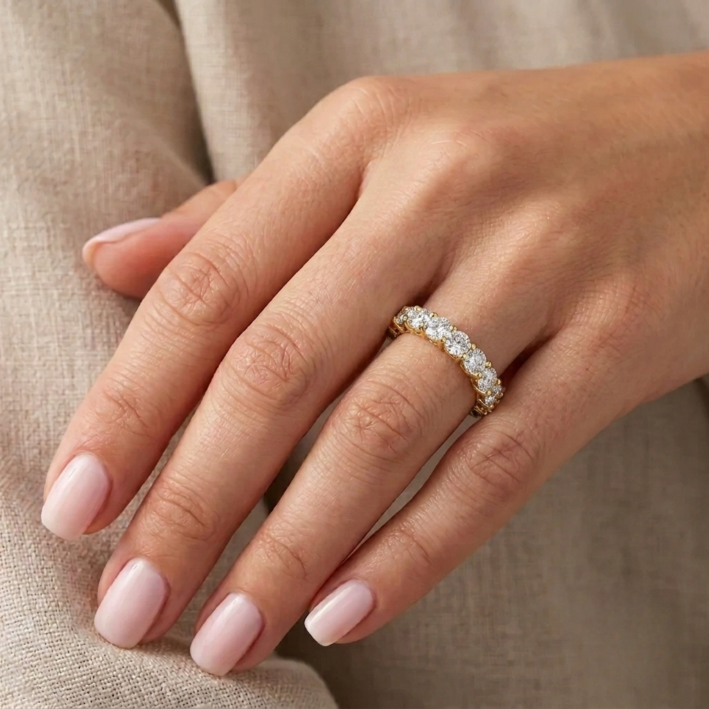 Classic Eternity Ring, Moissanite, 925 Yellow Gold 
