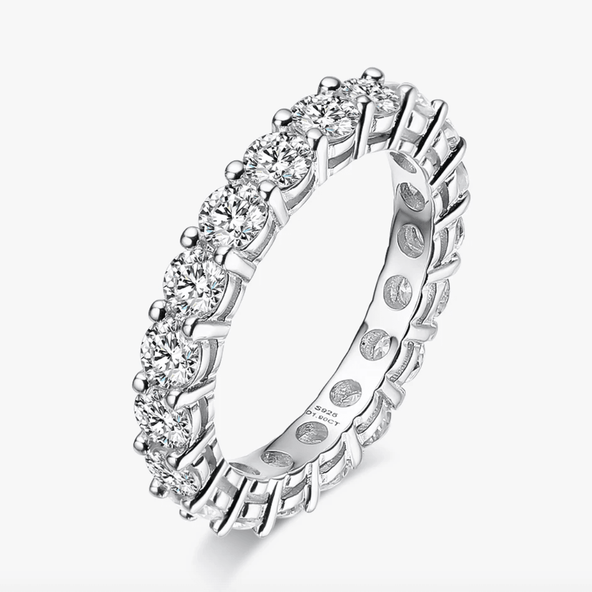Classic Eternity Ring, Moissanite, Silver Band - MargalitRings
