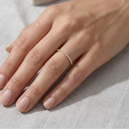 Classic Eternity Ring, Moissanite, Yellow Gold Half Band
