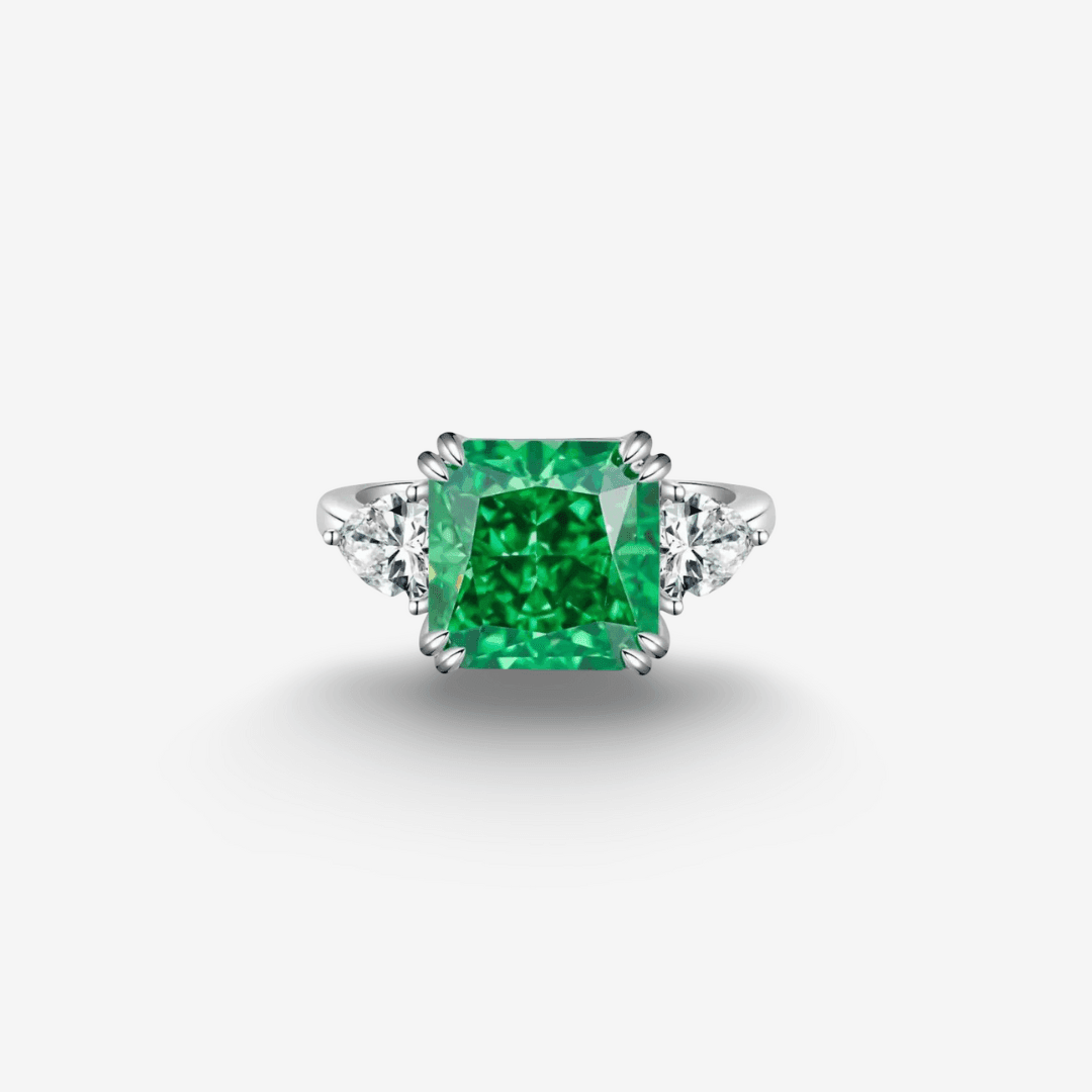 4 Carat, Colombian Emerald Green & Diamond Ring, Emerald Cut - MargalitRings