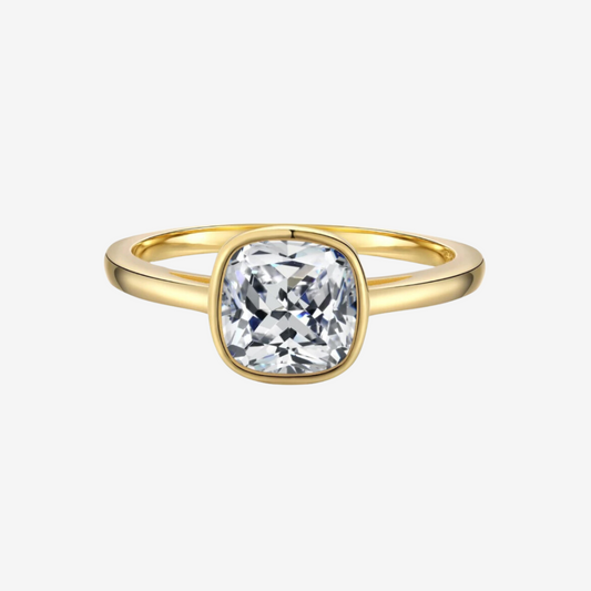  Cushion Cut, Bezel Set, Engagement Ring, 2 Carats, Gold