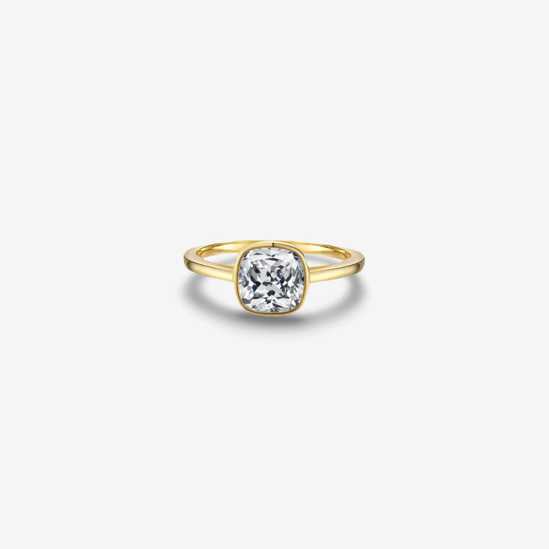 Cushion Cut, Bezel Set, Engagement Ring, 2 Carats, Gold