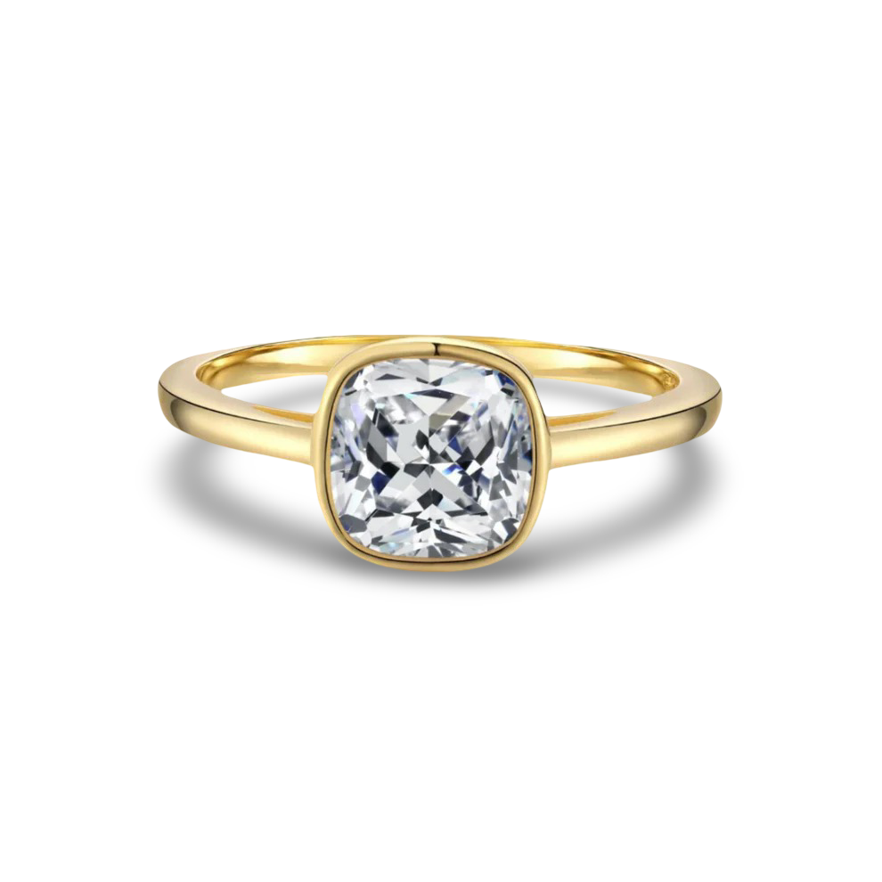 Cushion Cut, Bezel Set, Engagement Ring, 2 Carats, Gold