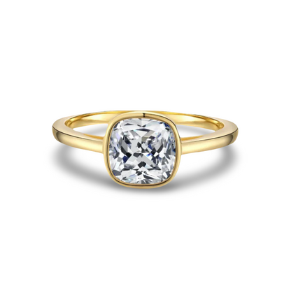 Cushion Cut, Bezel Set, Engagement Ring, 2 Carats, Gold