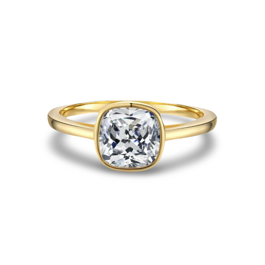 Cushion Cut, Bezel Set, Engagement Ring, 2 Carats, Gold