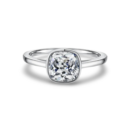 Cushion Cut, Bezel Set, Engagement Ring, 2 Carats, Gold Sterling Silver