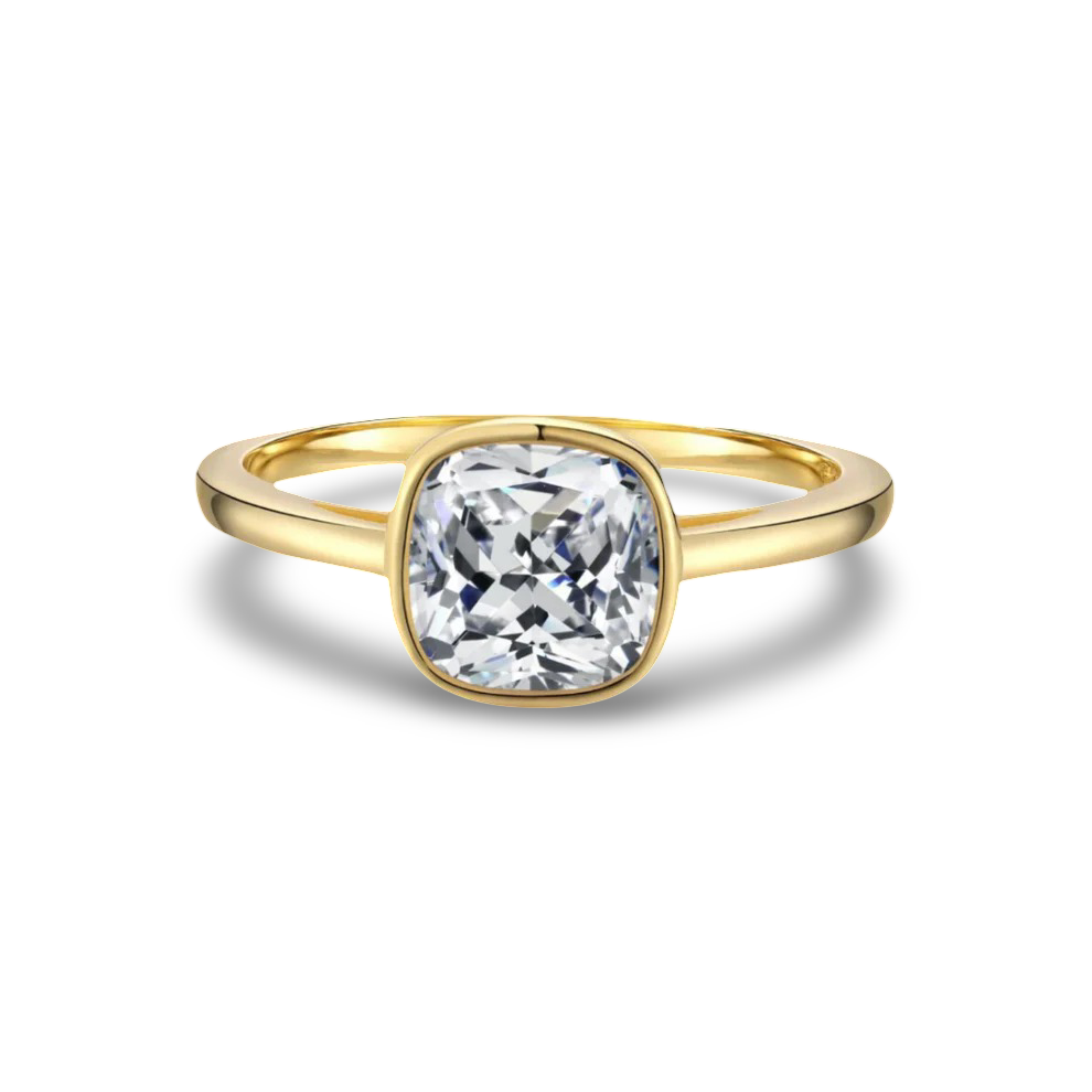 Cushion Cut, Bezel Set, Engagement Ring, 2 Carats, Gold