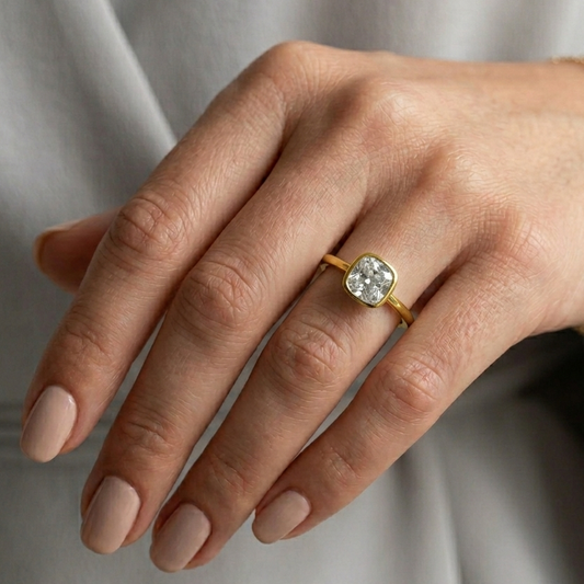 Cushion Cut, Bezel Set, Engagement Ring, 2 Carats, Gold