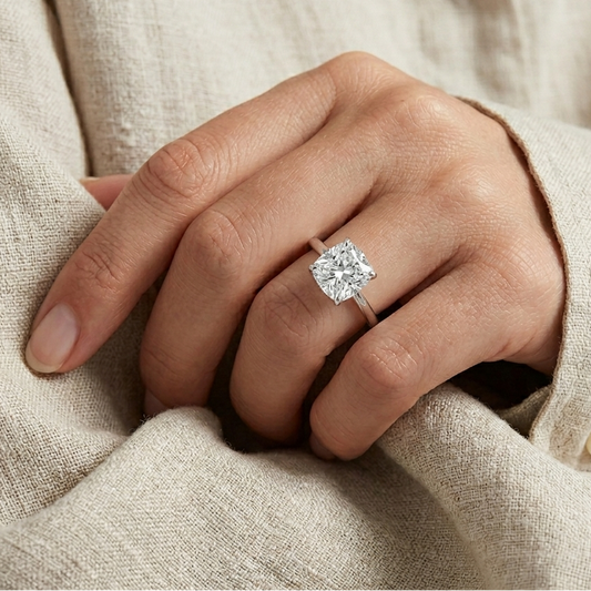 Cushion Cut Engagement Ring, 3 Carats, Sterling Silver

