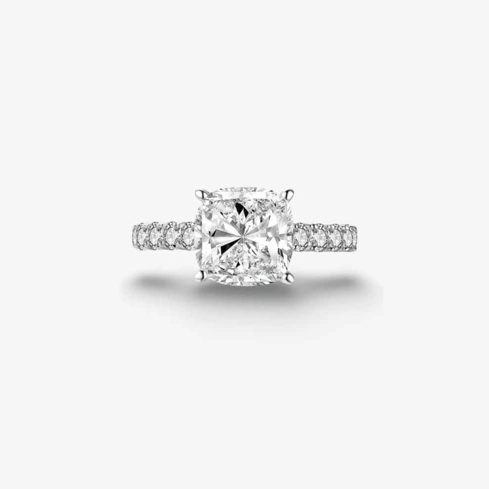 Cushion Cut Engagement Ring, 5 Carats, Halo, Silver