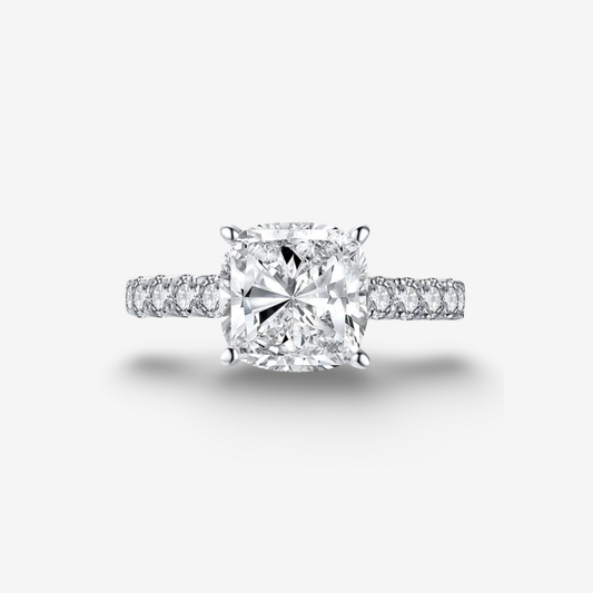 Cushion Cut Engagement Ring, 5 Carats, Halo, Silver by Margalit Rings 