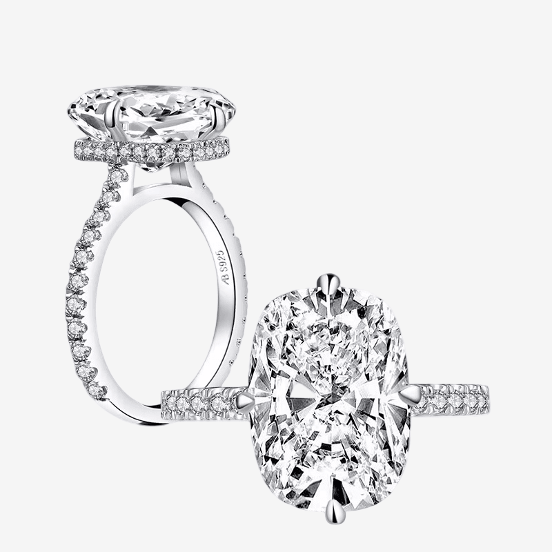 Cushion Cut Engagement Ring, 6 Carats, Halo, Silver - Margalit Rings