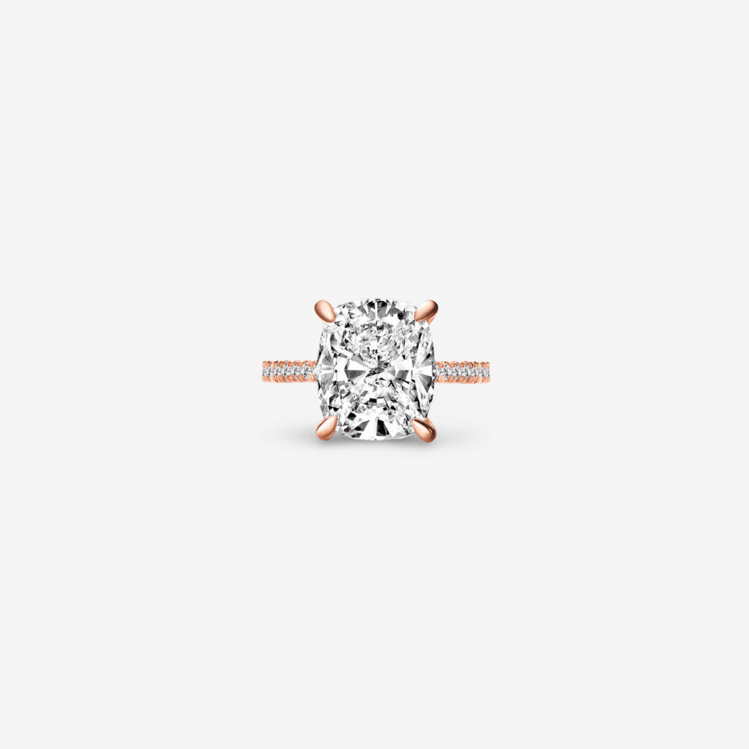 Cushion Cut Engagement Ring, 6 Carats, Hidden Halo, Rose Gold - MargalitRings