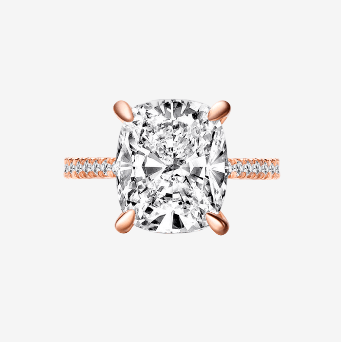 Cushion Cut Engagement Ring, 6 Carats, Hidden Halo, Rose Gold - MargalitRings