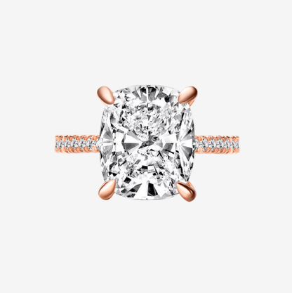 Cushion Cut Engagement Ring, 6 Carats, Hidden Halo, Rose Gold - MargalitRings