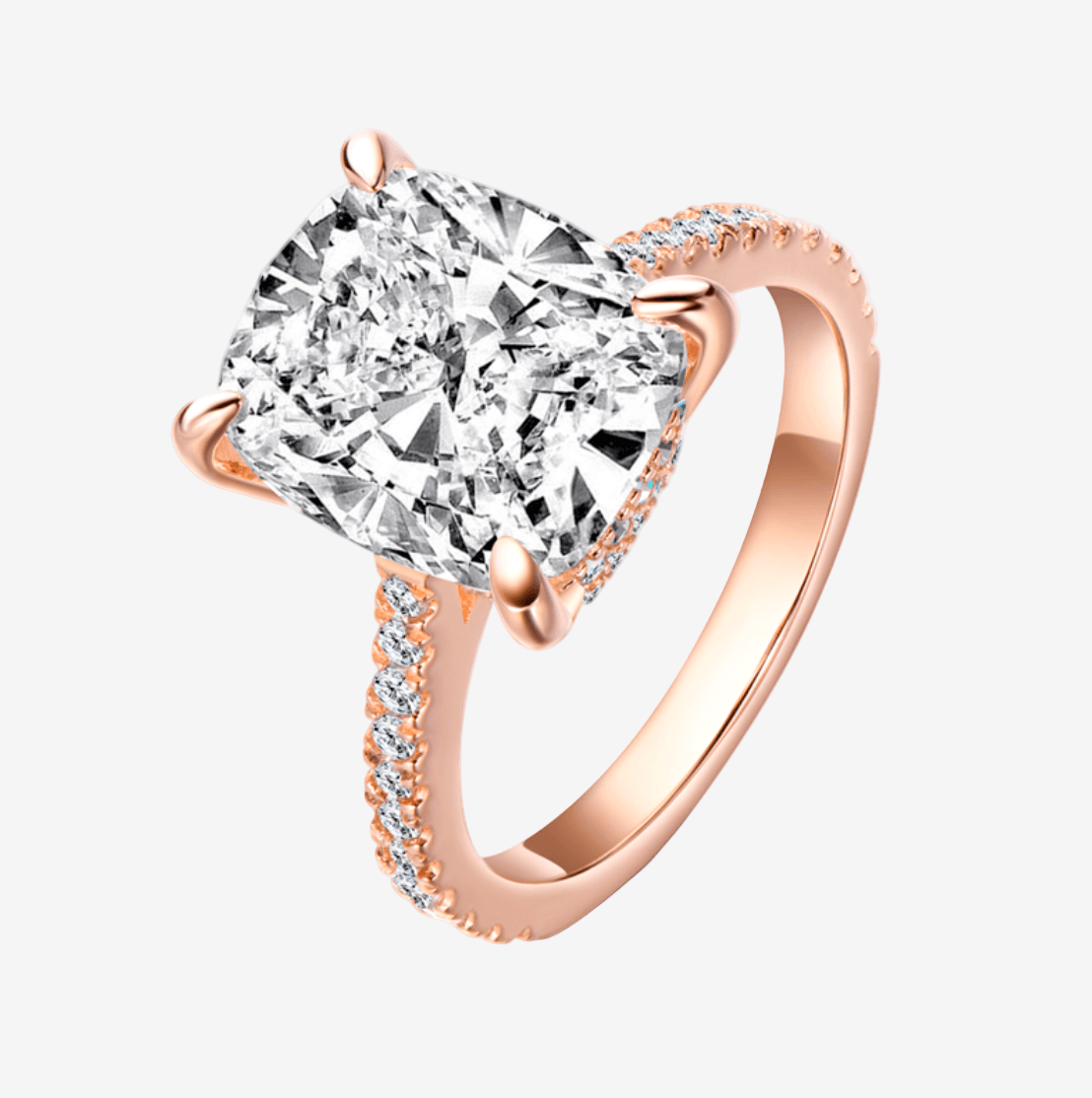 Cushion Cut Engagement Ring, 6 Carats, Hidden Halo, Rose Gold - MargalitRings