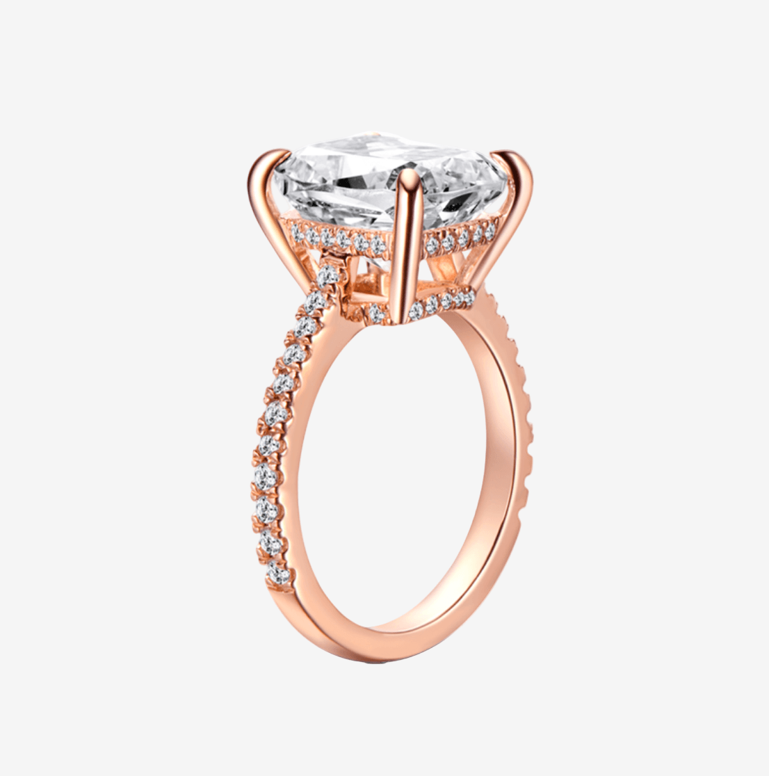 Cushion Cut Engagement Ring, 6 Carats, Hidden Halo, Rose Gold - MargalitRings