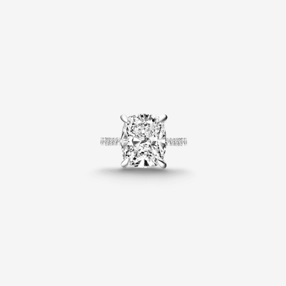 Cushion Cut Engagement Ring, 6 Carats, Hidden Halo, Sterling Silver - MargalitRings
