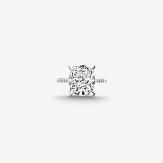 Cushion Cut Engagement Ring, 6 Carats, Hidden Halo, Sterling Silver - MargalitRings