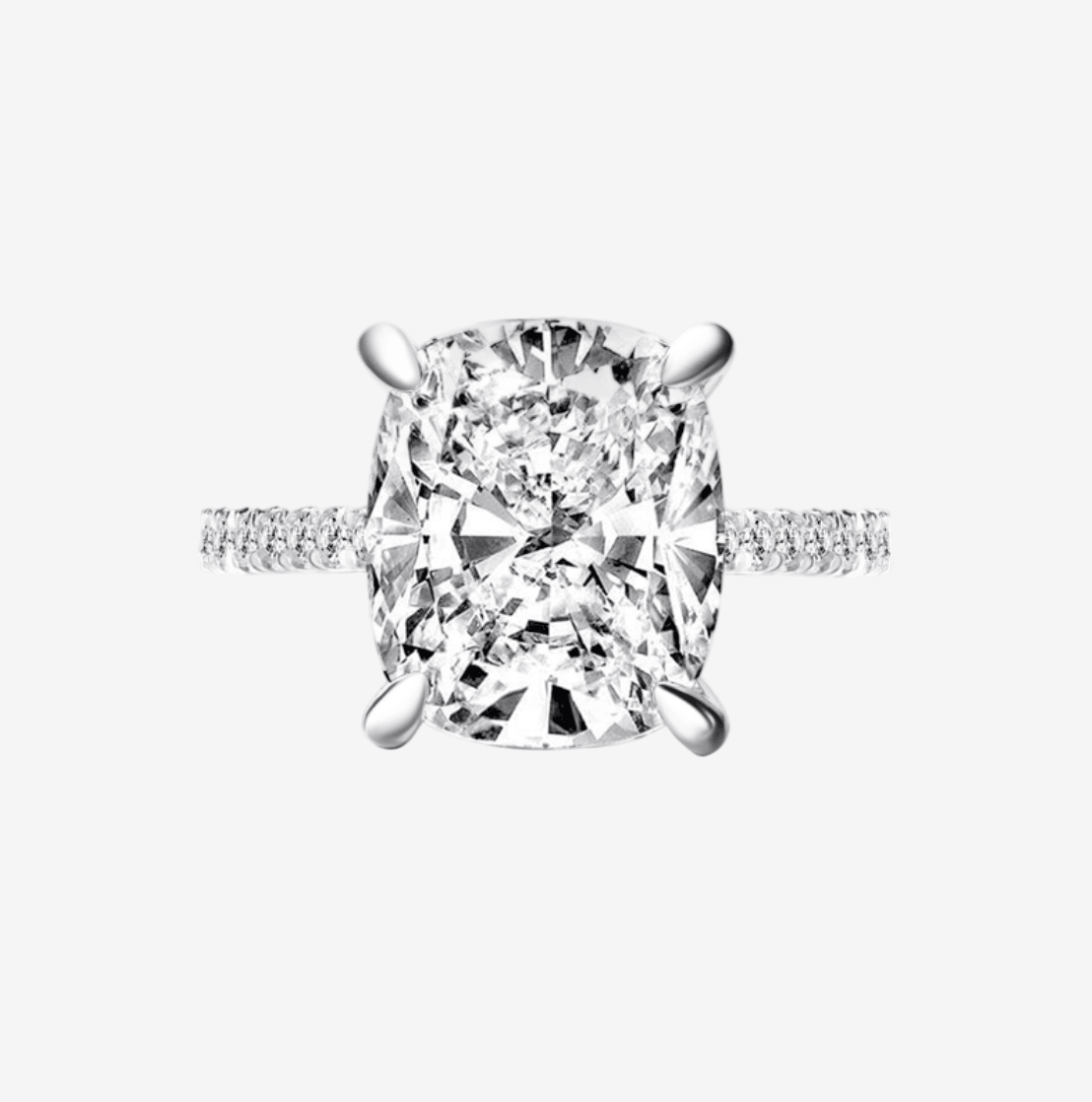Cushion Cut Engagement Ring, 6 Carats, Hidden Halo, Sterling Silver - MargalitRings