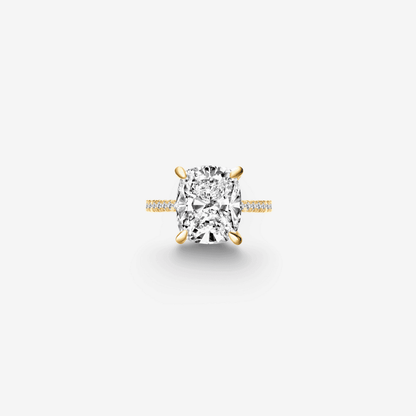 Cushion Cut Engagement Ring, 6 Carats, Hidden Halo, Yellow Gold - MargalitRings
