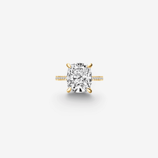 Cushion Cut Engagement Ring, 6 Carats, Hidden Halo, Yellow Gold - MargalitRings
