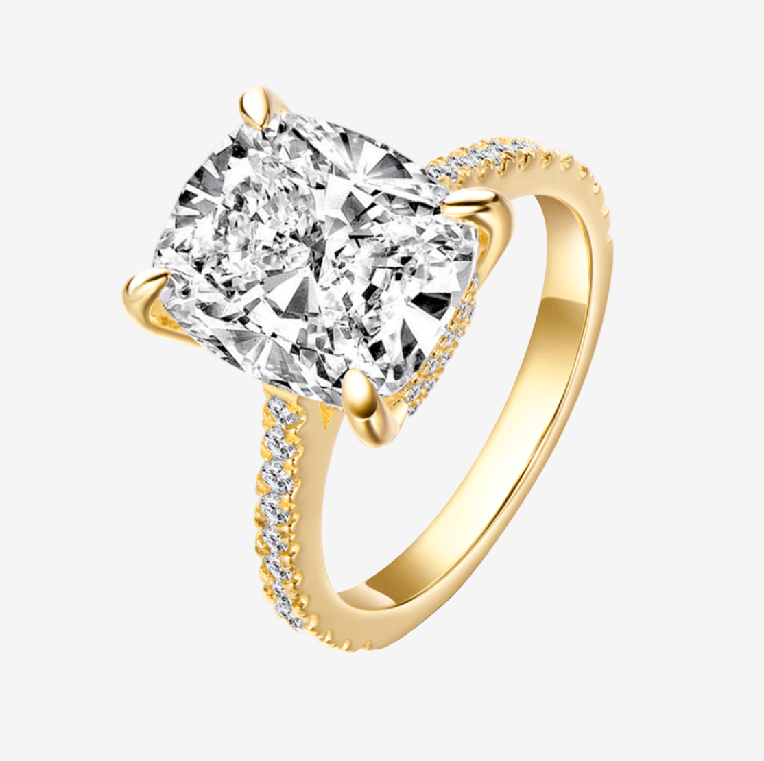 Cushion Cut Engagement Ring, 6 Carats, Hidden Halo, Yellow Gold - MargalitRings