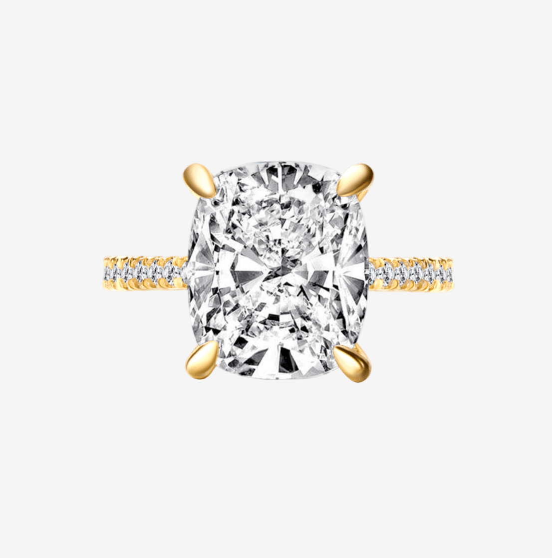 Cushion Cut Engagement Ring, 6 Carats, Hidden Halo, Yellow Gold - MargalitRings