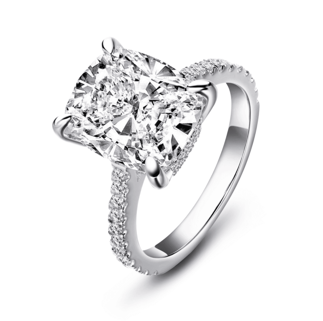 Cushion Cut Engagement Ring, 6 Carats, Sterling Silver - MargalitRings