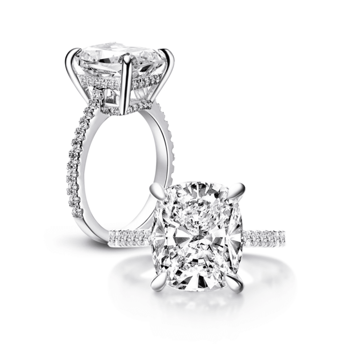 Cushion Cut Engagement Ring, 6 Carats, Sterling Silver - Margalit Rings