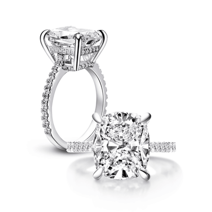 Cushion Cut Engagement Ring, 6 Carats, Sterling Silver - Margalit Rings