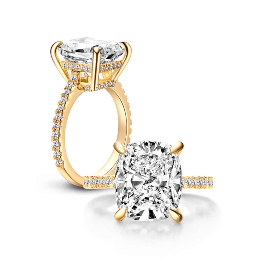 Cushion Cut Engagement Ring, 6 Carats, Yellow Gold - MargalitRings