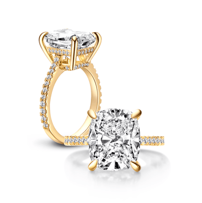 Cushion Cut Engagement Ring, 6 Carats, Yellow Gold - MargalitRings