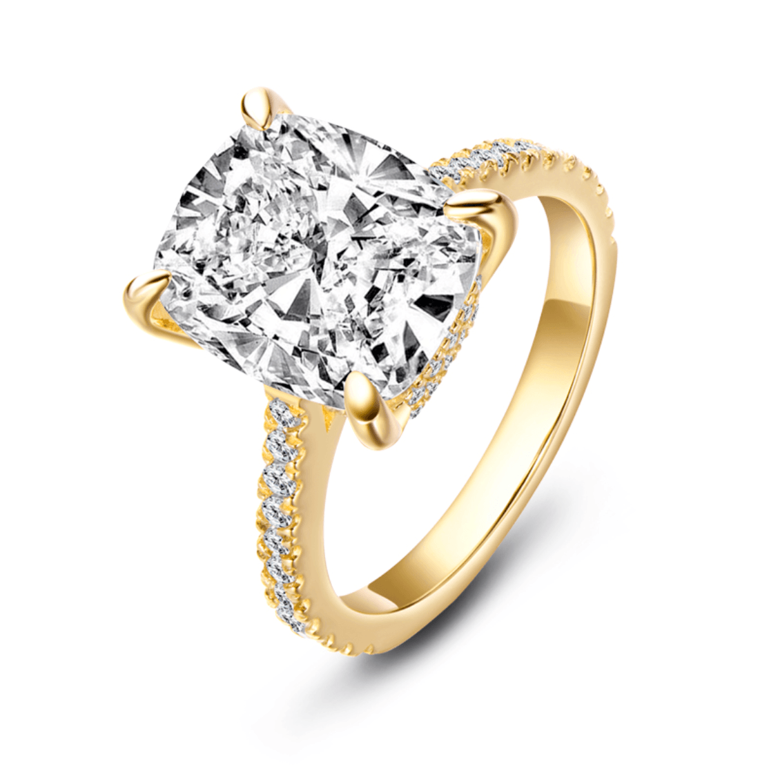 Cushion Cut Engagement Ring, 6 Carats, Yellow Gold - Margalit Rings