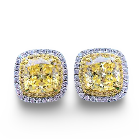 Cushion Cut, Fancy Yellow, Sterling Silver, Studs