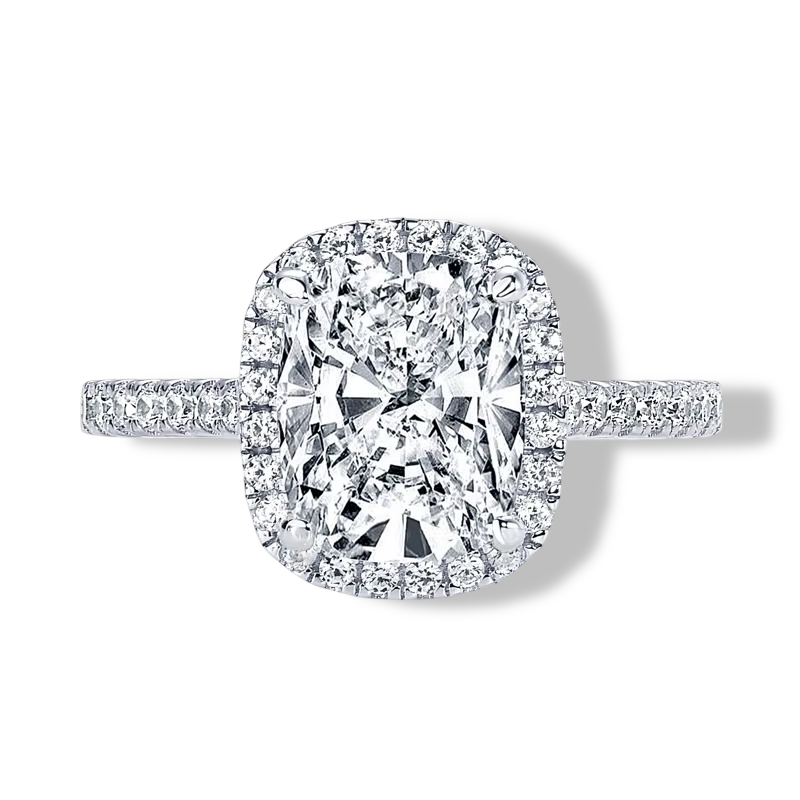 Cushion Cut Halo Engagement Ring, 4 Carats