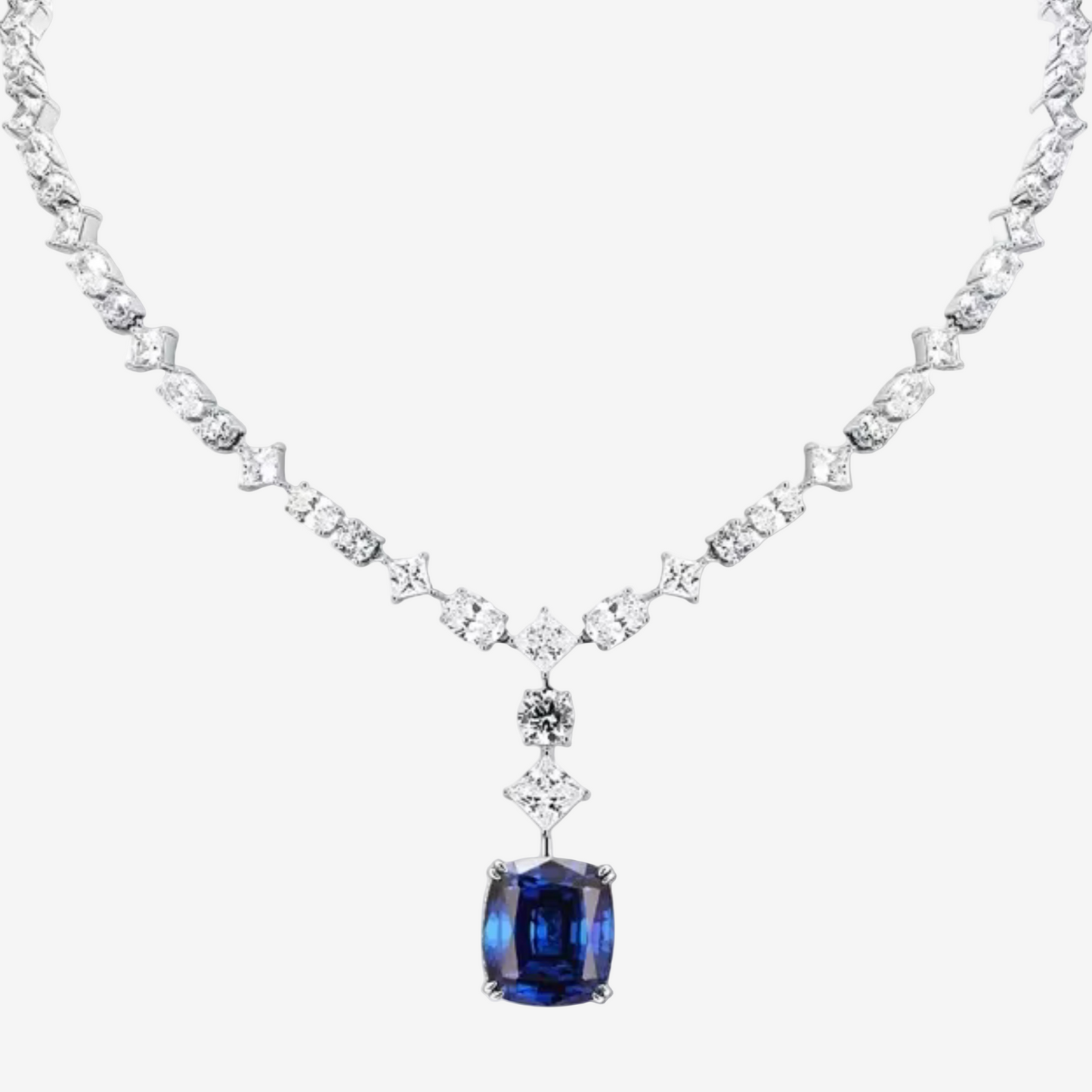 Cushion Cut Sapphire Pendant Sterling Silver