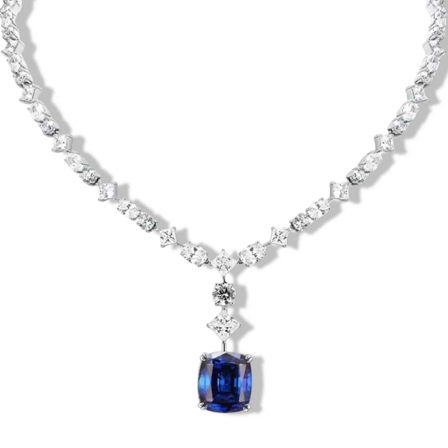 Cushion Cut Sapphire Pendant Sterling Silver