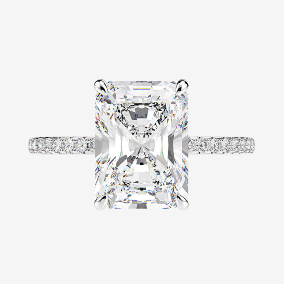 Emerald Cut Engagement Ring, 5 Carats radiant cut, pave band