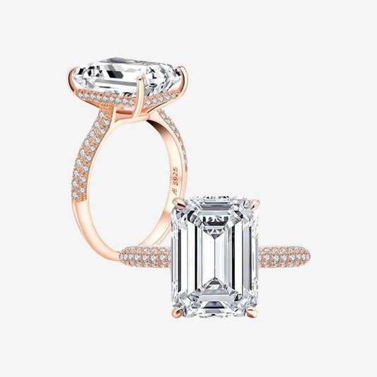 Emerald Cut, Engagement Ring, 6 Carats, Pave Band, Rose Gold