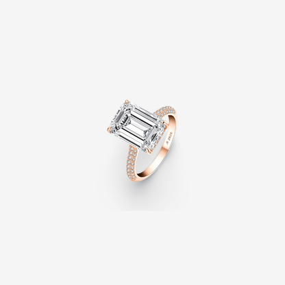 Emerald Cut, Engagement Ring, 6 Carats, Pave Band, Rose Gold - MargalitRings