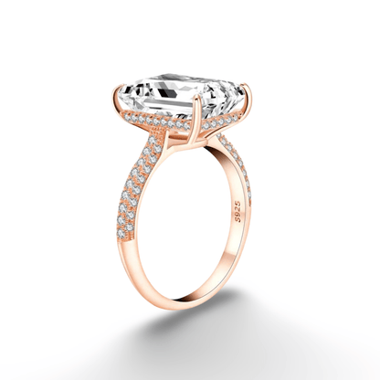 Emerald Cut, Engagement Ring, 6 Carats, Pave Band, Rose Gold - MargalitRings